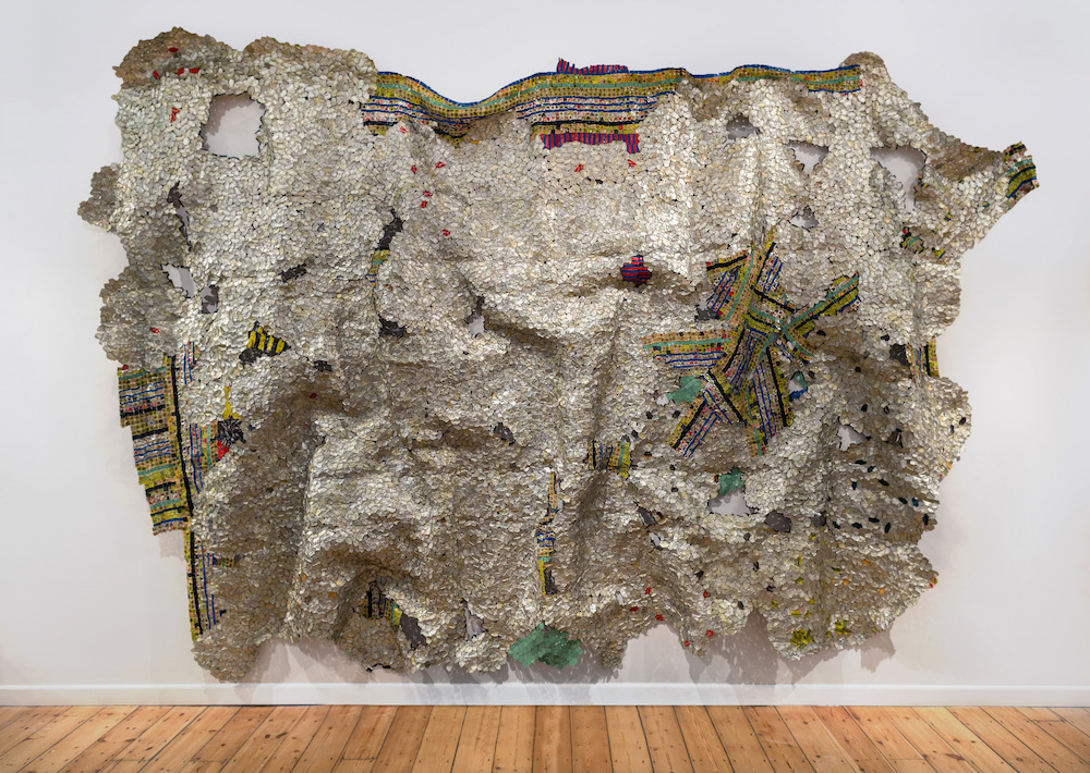 El Anatsui, ‘Timespace,’ 2014, aluminum and copper wire, 325 x 495 cm. Photo Jonathan Greet, image courtesy October Gallery, London.jpg